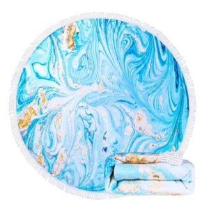 Round Blue Microfiber Beach Towel