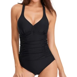 Women’s V-Neck One-Piece Swimsuit - Black