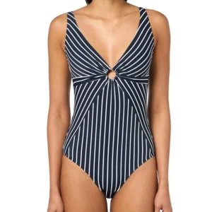 Elegant One Piece Swimsuit with Keyhole & Ring Detail - Black
